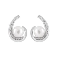 Boucles d'oreilles perles géométriques en argent S925 avec zircons incrustés - Or Blanc