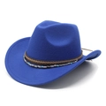 Detail of wool cowboy hat featuring blue felt texture and turquoise beaded leather band - M (56-59cm) / Blue