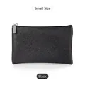 Small black PU leather cosmetic pouch with cross-hatch texture and silver zipper - Small Black