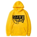 Yellow oversized hoodie featuring black American football print and Game Day text - S / Tops / Yellow