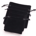 Three black velvet drawstring jewelry pouches in various sizes on a white background - Small 70*85mm / Black