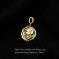 Pendentif vintage doré avec fleur en émail et perle, taille 3,5cm x 2,1cm - Style Vert (3)