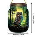 Solar powered cat owl forest glass jar lantern with rustic hemp rope handle and metal lid - Owl Forest-OPP Bag