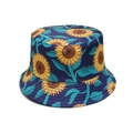 Dunkelblauer Sonnenhut mit Sonnenblumenmuster und breiter Krempe für UV-Schutz im Sommer - Tiefblaue Sonnenblume (T)