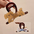 Amber resin teddy dog hair claw clip with bone detail for half-up hairstyles - Dog + Coffee Clip