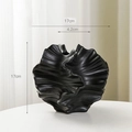 Artistic black ceramic vase with matte folded texture and sculptural round design - Huanjing Black (Large) / Black