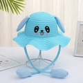 Sombrero de paja azul para niños con orejas móviles y bordado de perro lindo verano - Azul