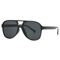 Lunettes de soleil aviateur rétro à double pont avec monture noire et verres gris foncé - Monture Noire Verres Gris