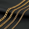 Set of minimalist golden stainless steel Cuban necklaces in four different widths on leather - 4mm-45cm / Gold