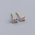 Elegant gold S925 silver stud earrings with four-petal purple zirconia flowers - 925 Silver / Gold Plated (Purple Zirconia)
