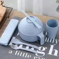 Blue wheat straw noodle bowl set with lid, handles, matching cutlery and storage box - 6-Piece Set (Including Cup & Case) / Nordic Blue