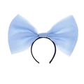 Light blue oversized mesh bow headband for women featuring a minimalist black hair hoop - Blue Oversized Fabric Bow