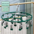 Green 20-clip stainless steel laundry hanger with windproof hook and 33cm diameter - Stainless Steel 20-Clip Rack - Luxury Green