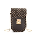 Piccola borsa porta cellulare verticale con motivo monogramma marrone e catena dorata - Caffè