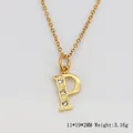 Titanium steel necklace with crystal-inlaid gold letter P pendant and polished chain - Letter P