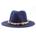Navy blue woven straw sun hat with shell and amber bead band for beach vacations - M (56-58cm) / Navy Blue
