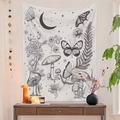 Boheems wandtapijt met mot en paddenstoel, bloemen en halve maan voor muurdecoratie - 73x95cm (Kort Pluche) / Z/W Paddestoel-GT924-1