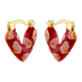 Aros dorados en forma de corazón con coloridos patrones de leopardo en rojo y rosa - Rojo