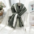 Army green and white gradient cotton linen scarf with soft fringe and logo tag - 200*95CM / Olive Green