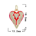 Pendentif cœur en émail rouge doré avec zircons, dimensions 18,2mm x 13,2mm - Rouge