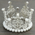 Silver baby princess crown headband with white pearls and sparkling rhinestones - 020 Silver