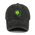 Casquette de baseball noire délavée vintage avec broderie alien verte sur le devant - M (56-58cm) / Noir
