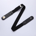 Elastic black no-show waist belt with white daisy accent and leather ends for jeans - Black [Daisy Style]