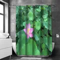 Tenda da doccia in poliestere con stampa realistica di loto rosa e ninfee nel bagno - 90x180cm / Verde