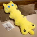 Long yellow plush cat pillow in soft textured fabric with cute facial embroidery - Yellow Cat