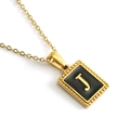 18K gold plated stainless steel square pendant necklace featuring black inlay and letter J - Letter J (Includes Chain)