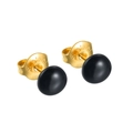 Boucles d'oreilles minimalistes en acier inoxydable doré 18K avec émail noir carré - E933-Noir Petit Rond