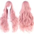 Long wavy cherry blossom pink cosplay wig with side bangs for stylish dress-up - Smoky Pink