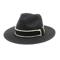 Cappello Panama in paglia nera con nastro decorato con doppia fila di perle bianche - M (56-58cm) / Nero
