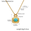 Details einer goldenen Edelstahlkette mit quadratischem Türkis-Anhänger und Maßen - Goldene Türkis-Halskette / 38cm+5cm