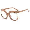 Y2K oversized owl cat-eye glasses frame in khaki with golden metal inner rim - Khaki