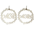 Wooden Mr and Mrs wedding chair signs with round floral wreath design and jute twine - Style 1 (Circular Vine MR+MRS)