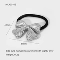 Detail showing dimensions of silver metal croissant bow ponytail holder, 41mm by 47mm - Silver Streamline Bow (NXA3016S)