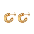 Fashionable 18K gold plated C-shaped earrings with sparkling cubic zirconia on white background - Gold (Zirconia Inlaid Thick C-Shaped Hoop)