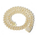 Iced out 14mm golden diamond cuban link necklace with crystal rhinstone paved square clasp - 7inch(18cm) / Gold