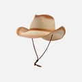 Modischer Stroh-Cowboyhut in Braun mit Farbverlauf und verstellbarem Kinnriemen für die Sonne - Einheitsgröße / Vintage-Orange