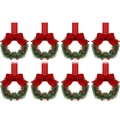 Set di 8 mini ghirlande natalizie con aghi di pino, bacche rosse e fiocchi decorativi - Nastro Rosso / Set da 8