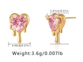Detail view of 18K gold-plated heart earring with pink zircon and lava drip metal design - Lava Design Pink Gem Heart Style (KE1149) / 18K Gold