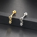 Minimalist stainless steel cartilage stud with cubic zirconia in silver and gold finish - Double Stone Dangle