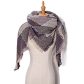 Plaid knitted triangle scarf with fringe in grey and purple mix for women - Violet Plaid
