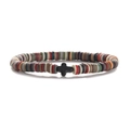 Detailed macro view of 6mm colorful clay beads bracelet with a black cross charm - Elastic Style / Color 11