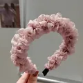 Fashionable dusty pink pleated mesh headband with voluminous cloud-like fabric texture - Pink Purple Mesh Pleated