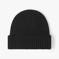 Gorro de lana negra con dobladillo para hombre y mujer, cálido para el invierno - Negro