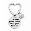 Silver teacher gift heart keychain with rhinestone apple and inspirational quote charm - JSYZ013 Teachers plant seeds that grow forever / Silver