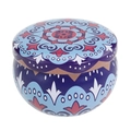 Ethnic style round metal tin box with blue and red patterns for tea or candle storage - D206-Dark Blue Mandala