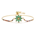 Elegante gouden verstelbare zonnebloem armband met groene stenen en regenboog zircon - Groen